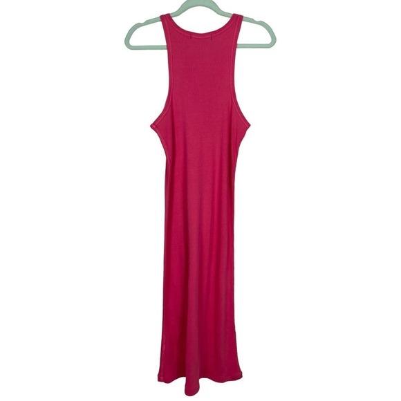 AMO Pink Rib Muscle Tank Long Dress Large Bodycon Maxi Wardrobe Staple Summer - Picture 9 of 11